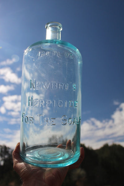 FUND RAISER - Medicine Pharmacy Bottle NEWBRO'S HERPICIDE FOR THE SCALP - RARE LARGE 128 oz.