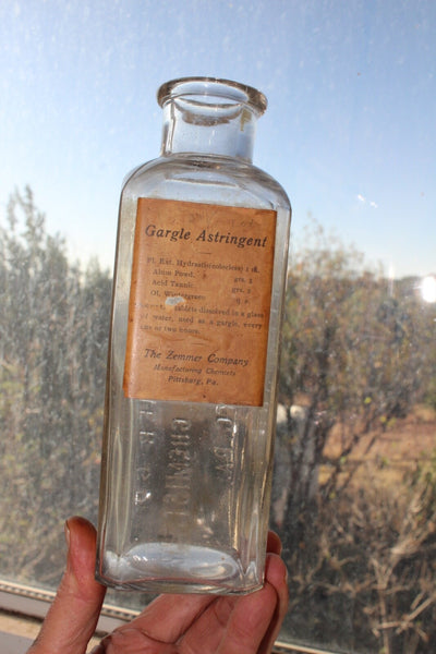 Fund Raiser - MEDICINE PHARMACY GARGLE ASTRINGENT Zimmer Co. Pittsburg, Pa. Label & Embossed