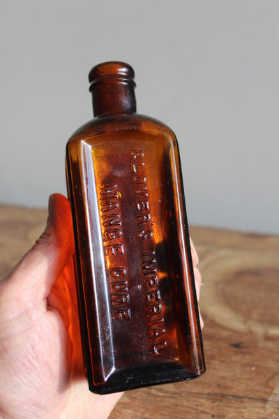 MEDICINE BOTTLE GLOVER'S MANGE MEDICINE Label Embossed Fine Condition