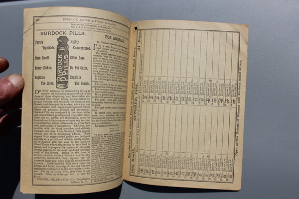 FUND RAISER - 1888 Burdock Blood Bitters ALMANAC - Very Good For Such A Rarity - Ephemera
