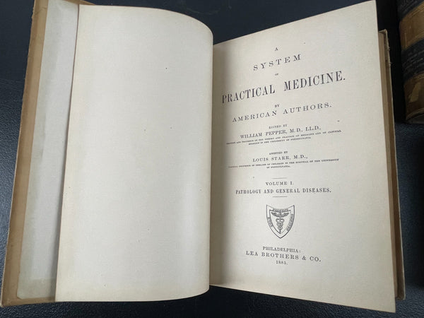 1885 1886 System of Medicine, Pepper, 1st, Complete 5 Vol Leather Bound Book Set VERY RARE AS A SET THIS NICE!