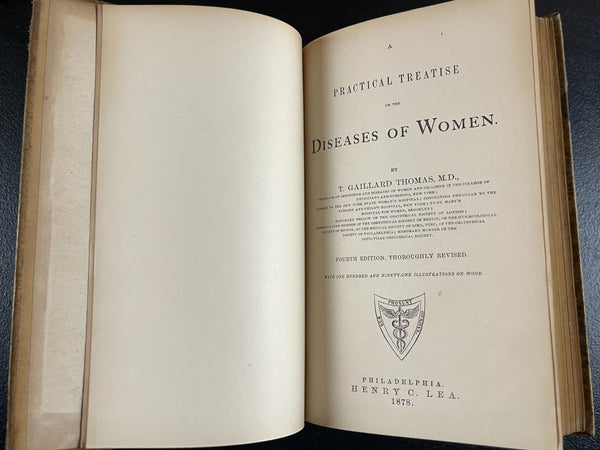 1878 Diseases of Women, Thomas, Gynecology, Illus. Leather Bound Medical Book -  Very Good