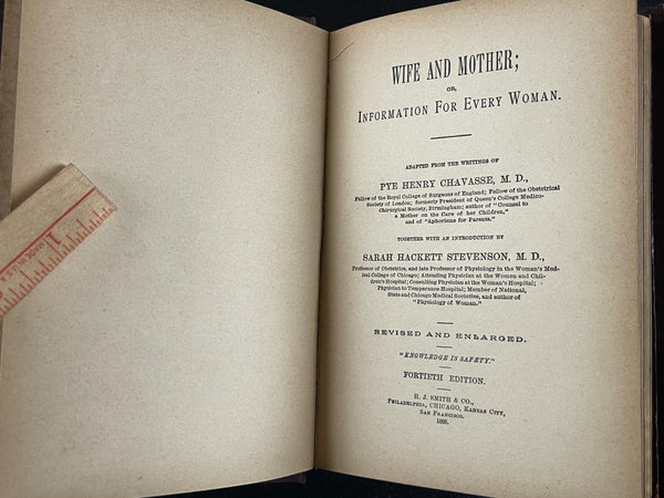 1888   Wife and Mother, Women's Health, Pregnancy, Maternity, Unique Medical Book