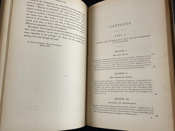 1876 Midwifery 1st, Playfair, Pregnancy Birth Obstetrics, Leather Medical Book - RARE
