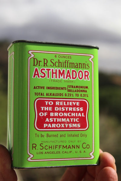 MEDICINE PHARMACY TIN DR. R. SCHIFFMANN'S ASTHMADOR Los Angeles, CA. W/Contents