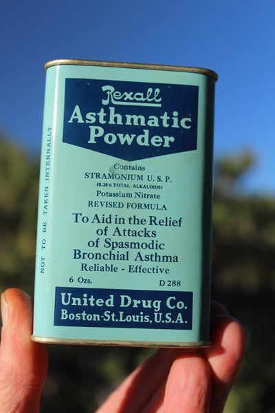 MEDICINE PHARMACY TIN REXALL ASTHMATIC POWDER United Drug Co. W/Contents MINT