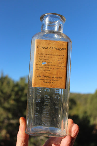 Fund Raiser - MEDICINE PHARMACY GARGLE ASTRINGENT Zimmer Co. Pittsburg, Pa. Label & Embossed