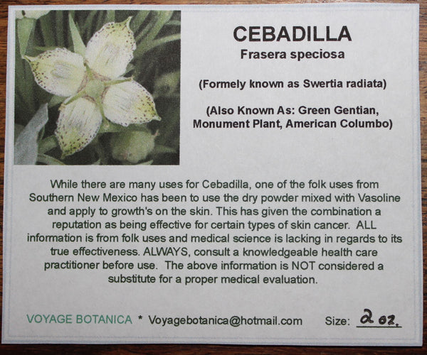 CEBADILLA (Frasera speciosa)  2 ounce - Purchase Now and Save - Next Batch Will Be Ready After August 20th -