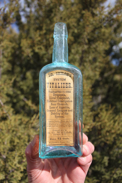 Old Apothecary Bottle - Circa 1870's - RARE with Label -DR. SHILOH'S System VITALIZER  - Embossed - Please No Discount Codes On This Listing