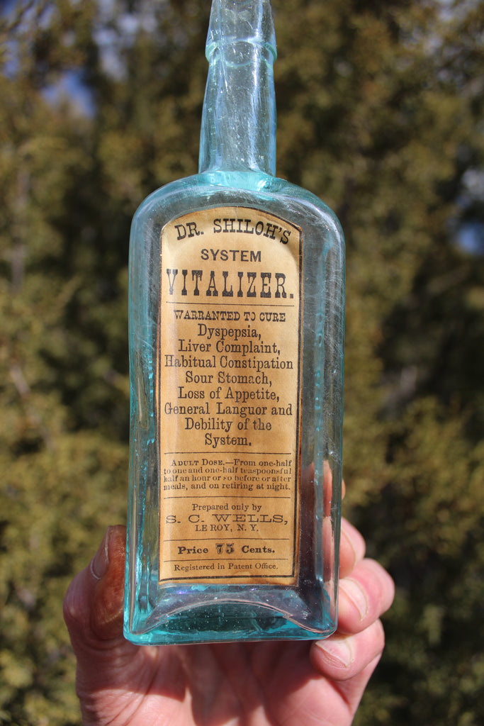 Old Apothecary Bottle - Circa 1870's - RARE with Label -DR. SHILOH'S System VITALIZER  - Embossed - Please No Discount Codes On This Listing