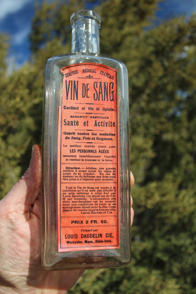 Old Apothecary Bottle - Circa 1890's - BLOOD WINE Scarce with Label   -  Please No Discount Codes On This Listing