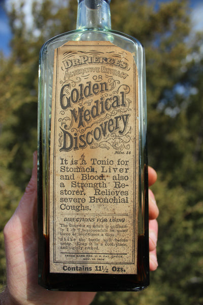 Old Apothecary Bottle - Circa 1870 DR. PIERCES Alterative Extract GOLDEN MEDICAL DISCOVERY  - Please No Discount Codes On This Listing