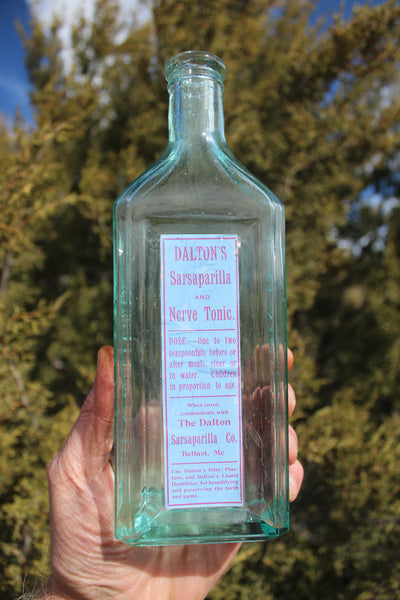 Old Apothecary Bottle - Circa 1880's - RARE with Label - DALTON'S SARSAPARILLA And NERVE TONIC - Embossed - Please No Discount Codes On This Listing