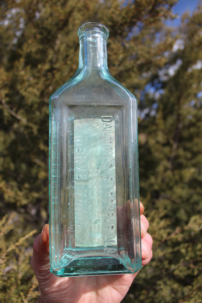 Old Apothecary Bottle - Circa 1880's - RARE with Label - DALTON'S SARSAPARILLA And NERVE TONIC - Embossed - Please No Discount Codes On This Listing