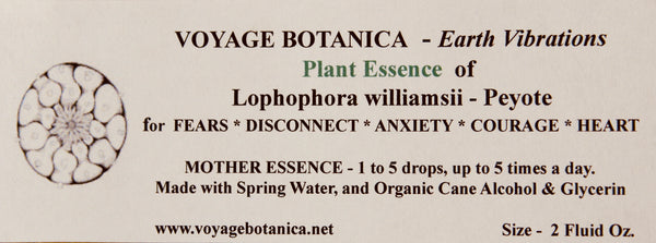 Flower/Plant Essences - Earth Vibrations of (Lophophora williamsii) - For   Fears * Disconnect * Anxiety * Courage * Heart  - 2 Ounce Size of MOTHER ESSENCE