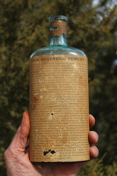 Old Apothecary Bottle - Circa 1890's - DR. KAUFMANN's  SULPHUR BITTERS with Label  -  Please No Discount Codes On This Listing