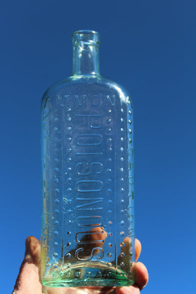 Old Apothecary Bottle - Circa 1890- 1920  Beautiful Large and Unique Ammonia Poison Bottle  -  Please No Discount Codes On This Listing