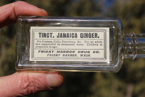 Old Apothecary Bottle - Circa 1880 -  Labeled - Tincture Jamaica Ginger - Friday Harbor, Wash. - Please No Discount Codes On This Listing