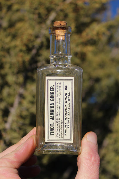 Old Apothecary Bottle - Circa 1880 -  Labeled - Tincture Jamaica Ginger - Friday Harbor, Wash. - Please No Discount Codes On This Listing