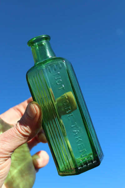Old Apothecary Bottle - Circa 1890- 1920  Beautiful Green Poison Bottle  -  Please No Discount Codes On This Listing