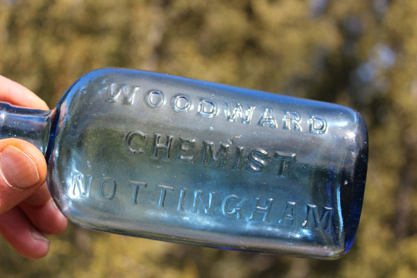 Old Apothecary Bottle - Circa 1890 - WOODWARD CHEMIST - NOTTINGHAM -BEAUTIFUL LIGHT BLUE -  Please No Discount Codes On This Listing