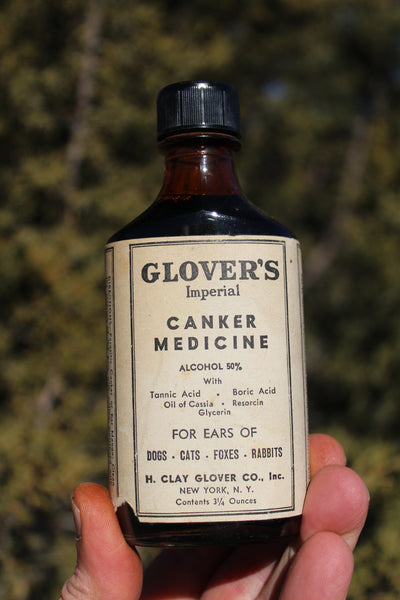 Old Apothecary Bottle - Circa 1930's - Veterinarian Medicine - GLOVER'S IMPERIAL LIQUID CANKER MEDICINE  W/Contents    H. Clay Glover D.V.S.  New York - Please No Discount Codes On This Listing