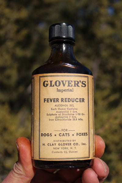 Old Apothecary Bottle - Circa 1930's - Veterinarian Medicine - GLOVER'S IMPERIAL FEVER REDUCER   W/Contents    H. Clay Glover D.V.S.  New York - Please No Discount Codes On This Listing