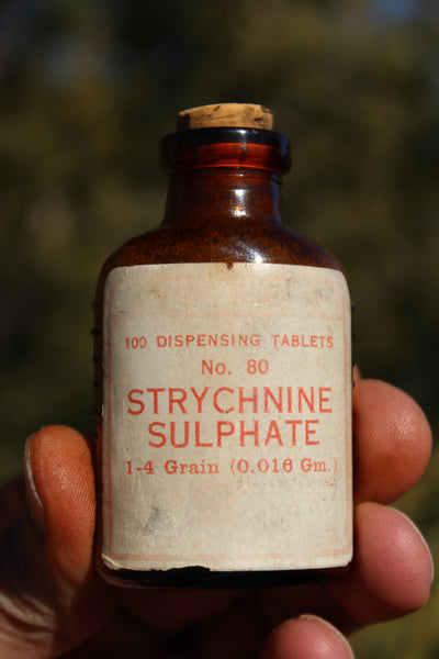Old Apothecary Bottle  - Circa 1900 to 1920 - Lilly - POISON - Strychnine Sulphate - Embossed, with Label - Overall Fine Condition  -   Please No Discount Codes On This Listing