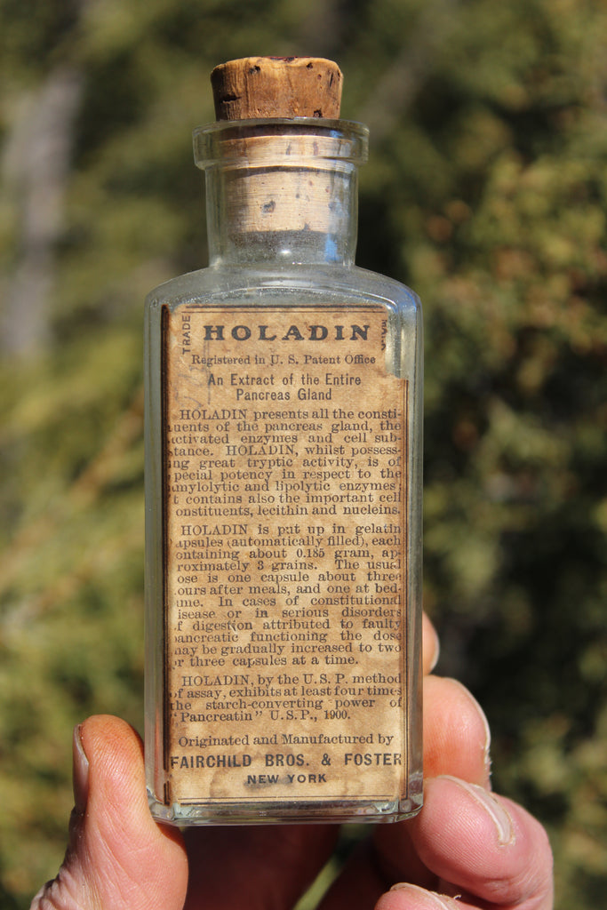 Old Apothecary Bottle - Circa 1890 - HOLADIN - An Extract of the Entire Pancreas Gland - Fairchild Bros. & Foster - New York - VERY RARE - With Original Contents - - Please No Discount Codes On This Listing