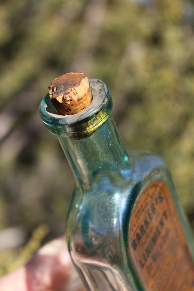 Old Apothecary Bottle - Circa 1870 -  A Beauty with Label - BARKER'S Nerve And Bone LINIMENT For Man Or Beast - Embossed On Two Panels, Philadelphia - Great Label!  - Please No Discount Codes On This Listing