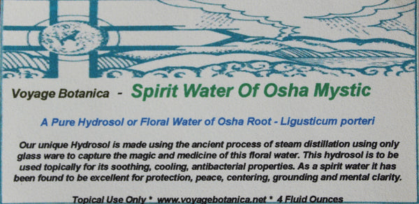 SPIRIT WATER OF OSHA MYSTIC - Pure Hydrosol of Osha Root - Ligusticum porteri - 4 Ounce Size
