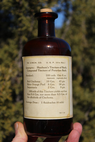 Old Apothecary Bottle - Circa 1910 - One Pint TINCTURE CINCHONA COMP.  United Drug Company - Boston - 2 labels - Excellent Formula On Back - Please No Discount Codes On This Listing