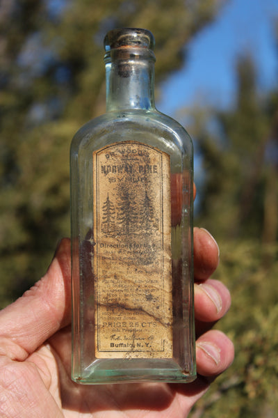 Old Apothecary Bottle  - Circa 1880's - WOOD'S NORWAY PINE SYRUP - Foster Milburn & Co. - Buffalo, N.Y. - Very Good to Fine Condition With Label -    Please No Discount Codes On This Listing