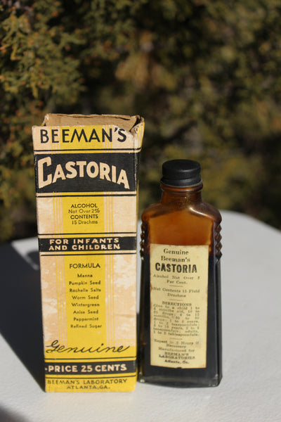 Old Apothecary Bottle  - Circa 1930's - Genuine Beeman's CASTORIA - Fine Condition w/Contents - Box is Very Good - Please No Discount Codes On This Listing