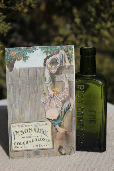 Old Apothecary Bottle  - Circa 1880 - THE PISO COMPANY - HAZELTINE & CO. - Fine - With 1880's Advertising Card -   Please No Discount Codes On This Listing