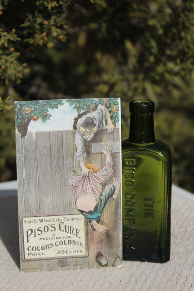 Old Apothecary Bottle  - Circa 1880 - THE PISO COMPANY - HAZELTINE & CO. - Fine - With 1880's Advertising Card -   Please No Discount Codes On This Listing