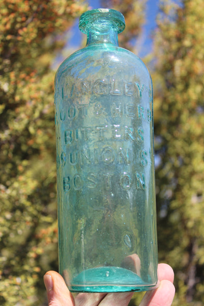 Old Apothecary Bottle  - Circa 1850 to 1860 - Polished Pontil - Dr. LANGLEY'S ROOT & HERB BITTERS - 99 UNION St. BOSTON - Very Fine Condition - Lots of Character with Whittle, Bubbles and More  -  Please No Discount Codes On This Listing