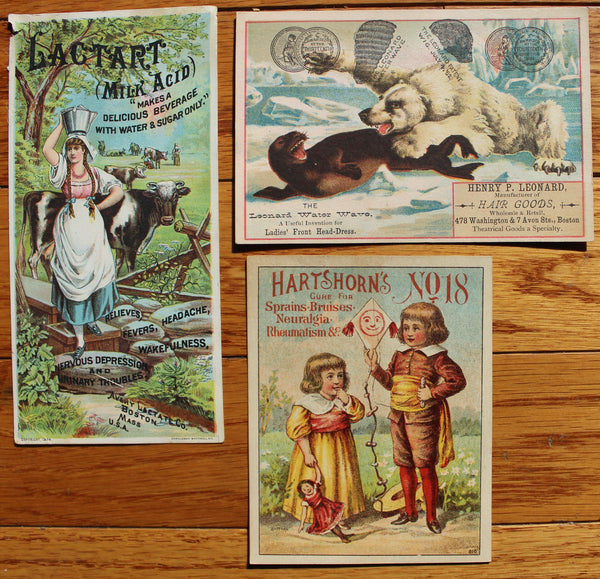 Old Apothecary Bottle - Circa 1880's Victorian Era Trade/Advertising Cards (3 cards) - Medicine, Pharmacy, Beauty, etc.   120+ years old! Very Good Condition  -  Group #7 - Please No Discount Codes On This Listing