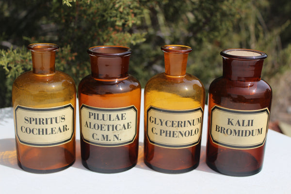 Old Apothecary Bottle  - Circa 1880's - (4) Different Apothecary Bottles From The 1800's - All Have Fine Labels -  - Fine Condition - A Real Beautiful Bottle -   Please No Discount Codes On This Listing