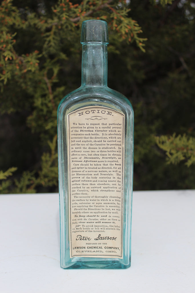 Old Apothecary Bottle  - Circa 1890 - Lovely LAWSON'S CURATIVE - 2 Labels  - Cleaveland, Ohio - FINE Condition -  Please No Discount Codes On This Listing
