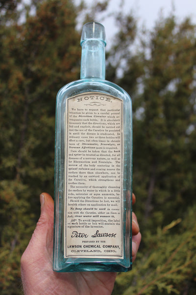 Old Apothecary Bottle  - Circa 1890 - Lovely LAWSON'S CURATIVE - 2 Labels  - Cleaveland, Ohio - FINE Condition -  Please No Discount Codes On This Listing