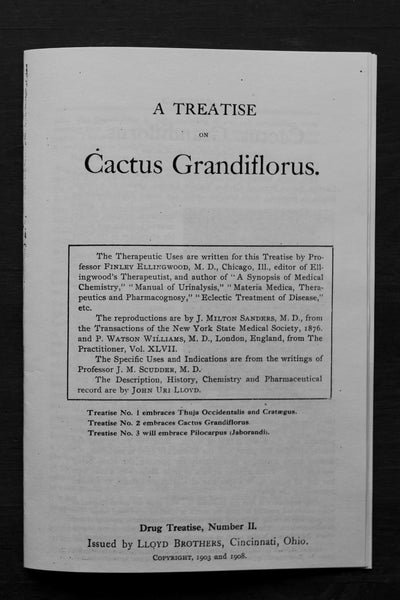 A TREATISE ON CACTUS GRANDIFLORUS [Therapeutic Uses] Ellingwood, Finley  - VERY RARE PAMPHLET On One Of The Most Significant of Heart Medicines -  (Affordable Photocopy)