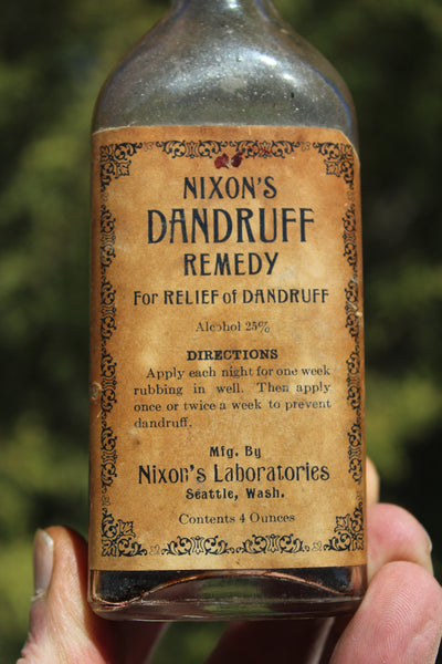 Old Apothecary Bottle  - Circa 1900's - NIXON'S DANDRUFF REMEDY - Nixon's Laboratories - Seattle, Wash. - Fine Condition  -  Please No Discount Codes On This Listing