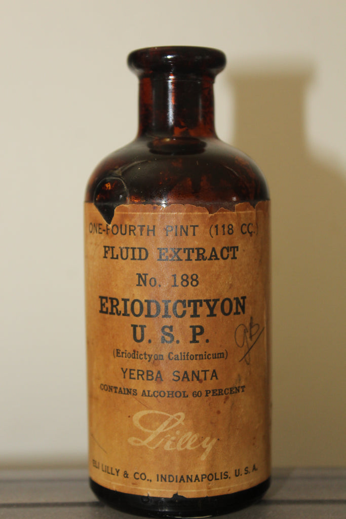 Old Apothecary Bottle - FLUID EXTRACT ERIODICTYON U.S.P.  Yerba Santa  ELI LILLY & CO. - Please No Discount Codes On This Listing