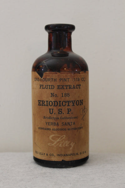 Old Apothecary Bottle - FLUID EXTRACT ERIODICTYON U.S.P.  Yerba Santa  ELI LILLY & CO. - Please No Discount Codes On This Listing