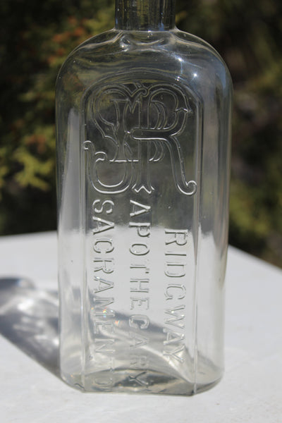 Old Apothecary Bottle  - Circa 1890's  -  RIDGWAY APOTHECARY - SACRAMENTO -  Mint Condition -  Please No Discount Codes On This Listing