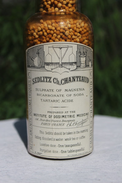Old Apothecary Bottle - Sealed Sedlitz Ch Chanteaud Paris 6 1/4" Tall  Full Contents, Sealed and SUPER MINT Condition - Circa 1880 -1890  140+ Years Old  - Please No Discount Codes On This Listing