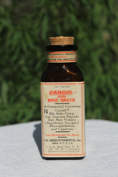Old Apothecary Bottle - CAROID And BILE SALTS - The American Ferment Co. - Circa 1890 - Please No Discount Codes On This Listing