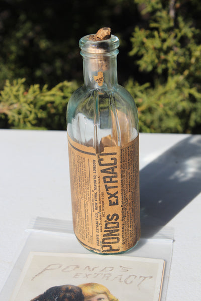 Old Apothecary Bottle  - Circa 1900 - POND'S EXTRACT with Label & Victorian Ad Card - Fine Condition Overall   -  Please No Discount Codes On This Listing