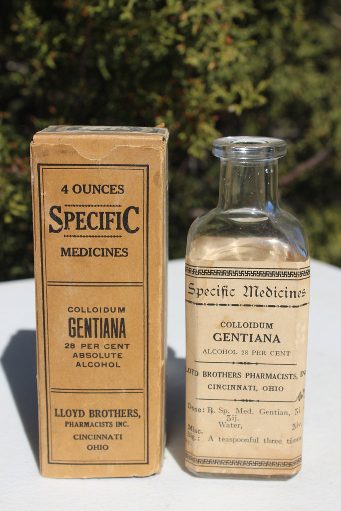 Old Apothecary Bottle  - Circa 1900 - LLOYD BROTHERS - Colloidum GENTIANA - Specific Medicines -  Bottle, Label, and Box - Fine Condition  -  Please No Discount Codes On This Listing